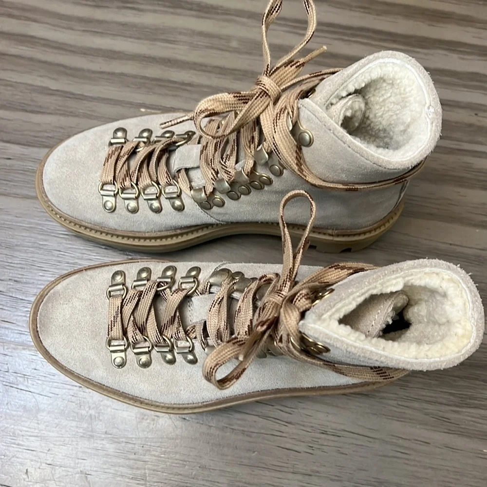 ALLSAINTS WANDA SUEDE COMBAT BOOTS SHEARLING LIND LUG SOLES SIZE 5